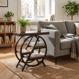 LANTINE Coffee Side Tables, 3-Tier End Table for Living Room, Wood Sofa Side Table with Storage, Industrial Nightstand and Bedside Table with Geometric Metal Frame for Bedroom, Rustic Brown - thumbnail 7