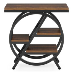 LANTINE Coffee Side Tables, 3-Tier End Table for Living Room, Wood Sofa Side Table with Storage, Industrial Nightstand and Bedside Table with Geometric Metal Frame for Bedroom, Rustic Brown - thumbnail 4