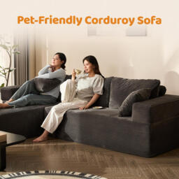 Ochama 272 cm L-Shaped Modular Sectional Sofa, Set of Deep Seat Boneless Couch, Sofa Bed for Living Room Bedroom – No Assembly Required, Grey - thumbnail 4
