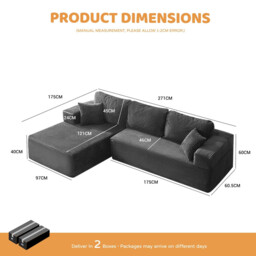 Ochama 272 cm L-Shaped Modular Sectional Sofa, Set of Deep Seat Boneless Couch, Sofa Bed for Living Room Bedroom – No Assembly Required, Grey - thumbnail 2