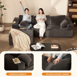 Ochama 272 cm L-Shaped Modular Sectional Sofa, Set of Deep Seat Boneless Couch, Sofa Bed for Living Room Bedroom – No Assembly Required, Grey - thumbnail 5