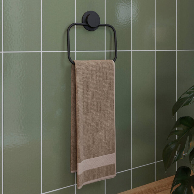 Croydex Stick 'n' Lock Towel Ring - Black - image 1