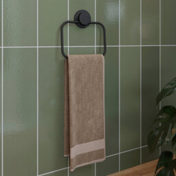 Croydex Stick 'n' Lock Towel Ring - Black - thumbnail 1