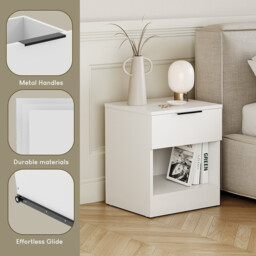 Vida Designs Trega 1 Drawer Bedside Chest, White - thumbnail 2