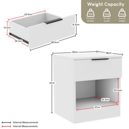 Vida Designs Trega 1 Drawer Bedside Chest, White - thumbnail 6