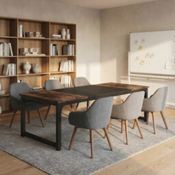 LANTINE Desk, Computer Table, PC Table, Work Table, Dining Table, Black, for Home Office, Conference Table (Rustic Brown/Black, 180 x 80 x 75 cm)