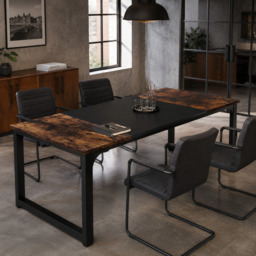 LANTINE Desk, Computer Table, PC Table, Work Table, Dining Table, Black, for Home Office, Conference Table (Rustic Brown/Black, 180 x 80 x 75 cm) - thumbnail 2