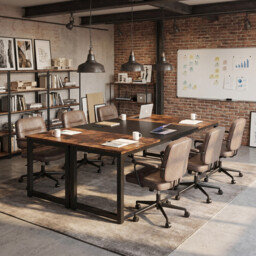 LANTINE Desk, Computer Table, PC Table, Work Table, Dining Table, Black, for Home Office, Conference Table (Rustic Brown/Black, 180 x 80 x 75 cm) - thumbnail 7