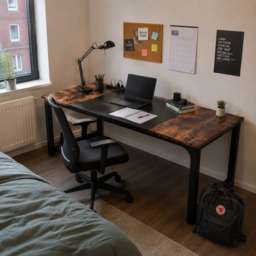 LANTINE Desk, Computer Table, PC Table, Work Table, Dining Table, Black, for Home Office, Conference Table (Rustic Brown/Black, 180 x 80 x 75 cm) - thumbnail 1