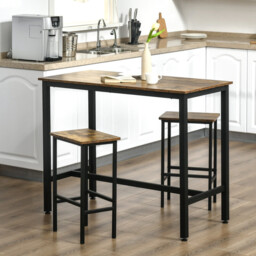 HOMCOM Bar Table & 2 Stools Industrial Rustic Brown/Black - thumbnail 2