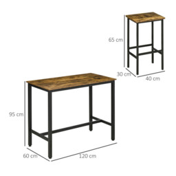 HOMCOM Bar Table & 2 Stools Industrial Rustic Brown/Black - thumbnail 3