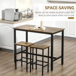 HOMCOM Bar Table & 2 Stools Industrial Rustic Brown/Black - thumbnail 7