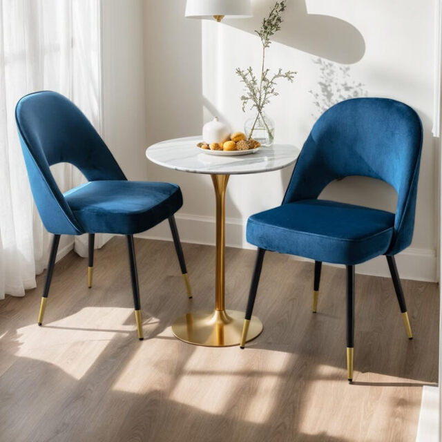 chairus Set of 2 Dining Chairs Velvet Kitchen Corner Chairs with Metal Legs, Blue - image 1