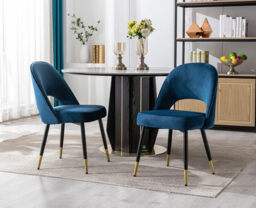 chairus Set of 2 Dining Chairs Velvet Kitchen Corner Chairs with Metal Legs, Blue - thumbnail 4