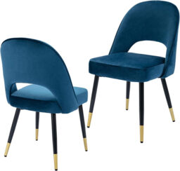 chairus Set of 2 Dining Chairs Velvet Kitchen Corner Chairs with Metal Legs, Blue - thumbnail 2
