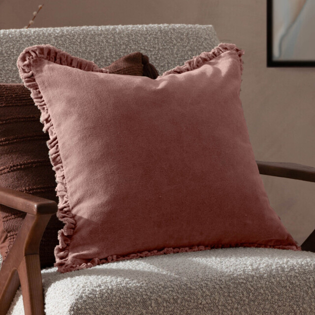 Yard Cushion Bertie Washed Cotton Velvet Square Rosewood 45x45cm - image 1