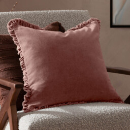 Yard Cushion Bertie Washed Cotton Velvet Square Rosewood 45x45cm - thumbnail 1