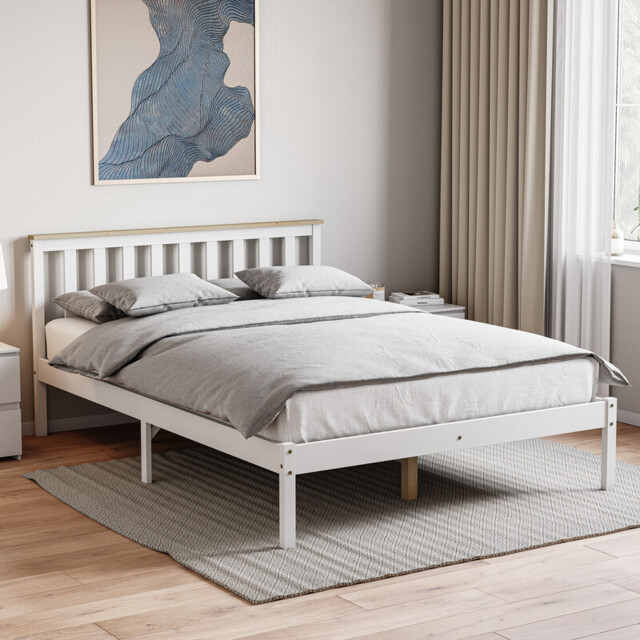 Vida Designs Bed Frame Milan Wooden Low Foot White/Pine Double - image 1