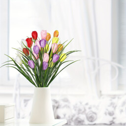 12Pcs 15in/38cm Artificial Flowers Multicolor Fake Tulips No Fade Faux Tulips Plastic Flowers Arrangement for Easter Spring Decoration Wreath - thumbnail 1