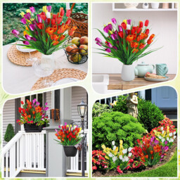 12Pcs 15in/38cm Artificial Flowers Multicolor Fake Tulips No Fade Faux Tulips Plastic Flowers Arrangement for Easter Spring Decoration Wreath - thumbnail 7