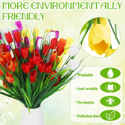 12Pcs 15in/38cm Artificial Flowers Multicolor Fake Tulips No Fade Faux Tulips Plastic Flowers Arrangement for Easter Spring Decoration Wreath - thumbnail 3