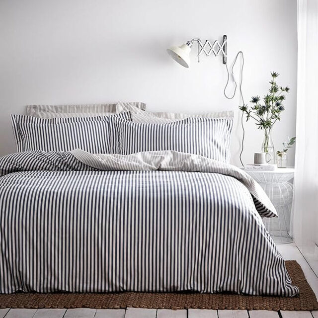 Yard Duvet Cover Set Hebden Stripe 100% Cotton Mineral Blue Single - image 1