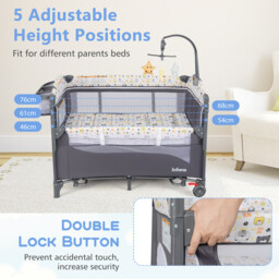 6-in-1 Baby Bed Travel Cot with Changing Table for Baby-Grey - thumbnail 5