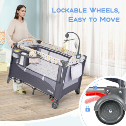 6-in-1 Baby Bed Travel Cot with Changing Table for Baby-Grey - thumbnail 4