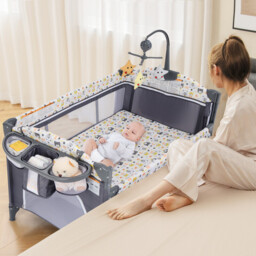 6-in-1 Baby Bed Travel Cot with Changing Table for Baby-Grey - thumbnail 7