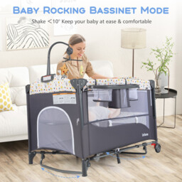 6-in-1 Baby Bed Travel Cot with Changing Table for Baby-Grey - thumbnail 3