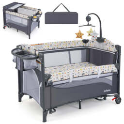 6-in-1 Baby Bed Travel Cot with Changing Table for Baby-Grey - thumbnail 1