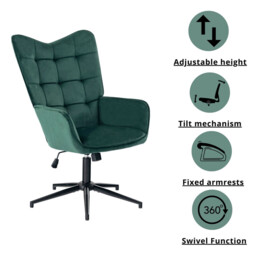 URBAN MEUBLE Green Velvet Office Chair with Adjustable Height - thumbnail 5