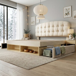 URBAN MEUBLE Velvet Metal Wood Series Double Bed with Storage Drawers 197x146x110-120cm - thumbnail 7
