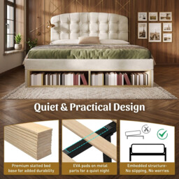URBAN MEUBLE Velvet Metal Wood Series Double Bed with Storage Drawers 197x146x110-120cm - thumbnail 2