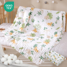 LeBonsoir Towels， BABY Muslin Squares Cloth for Baby， 2 combination packageCotton Burp Cloths for Newborn， Absorbent & Breathable and Ideal to Clean， Wipe & Cover Newborns-Forest Adventure(25*50cm*1，70*140cm*1) - thumbnail 1