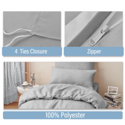 LeBonsoir Light Gray Duvet Cover Set，220x200cm/50x75cmx2 Soft Double Brushed Bedding Set， with Zip， 3 Pieces， Includes 1 Duvet Cover & 2 Pillowcases，NO Comforter - thumbnail 6