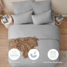 LeBonsoir Light Gray Duvet Cover Set，220x200cm/50x75cmx2 Soft Double Brushed Bedding Set， with Zip， 3 Pieces， Includes 1 Duvet Cover & 2 Pillowcases，NO Comforter - thumbnail 5