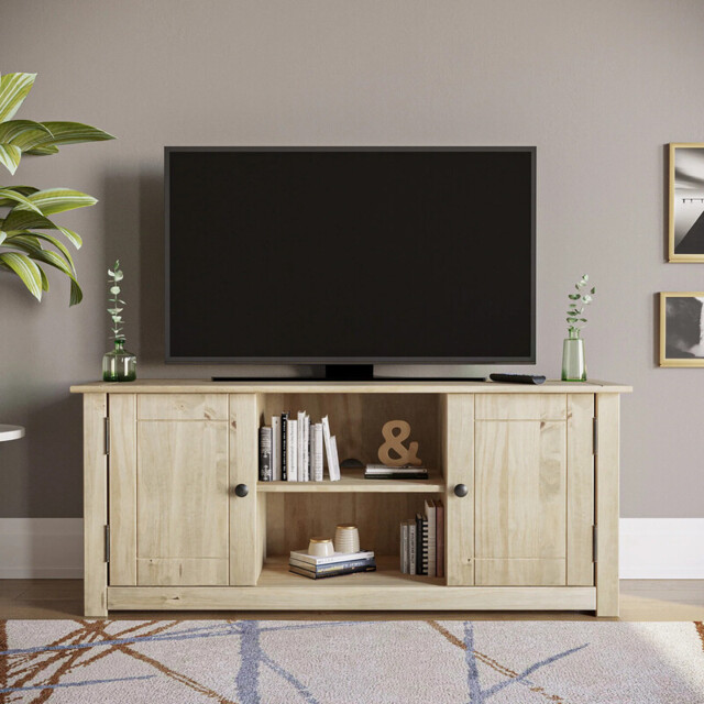 Vida Designs TV Unit Panama 2 Doors 1 Shelf Solid Pine Oak Stain L: 120cm - image 1