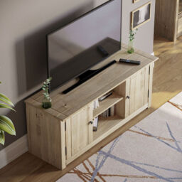 Vida Designs TV Unit Panama 2 Doors 1 Shelf Solid Pine Oak Stain L: 120cm - thumbnail 6