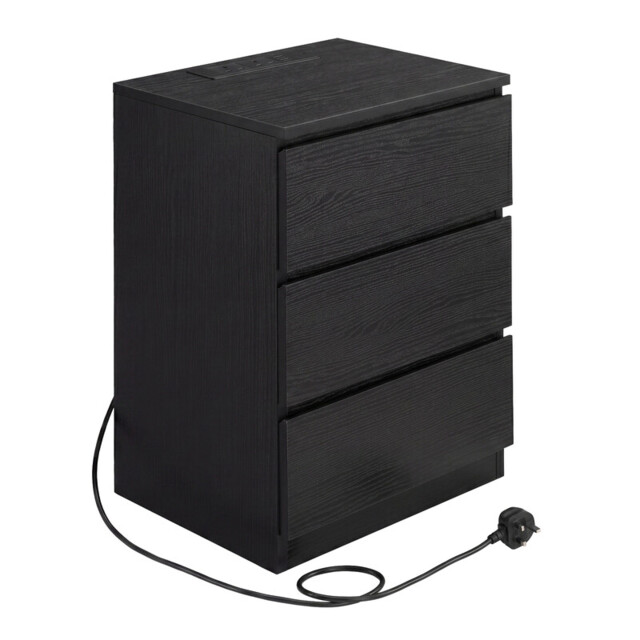 JOYFURNOS Nightstand with Charging Station, Bedside Table, Side End Table with 3 Drawers, for Bedroom, Black - image 1
