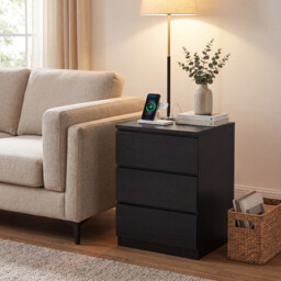 JOYFURNOS Nightstand with Charging Station, Bedside Table, Side End Table with 3 Drawers, for Bedroom, Black - thumbnail 2