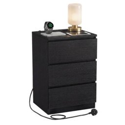 JOYFURNOS Nightstand with Charging Station, Bedside Table, Side End Table with 3 Drawers, for Bedroom, Black - thumbnail 7