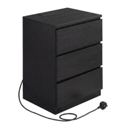 JOYFURNOS Nightstand with Charging Station, Bedside Table, Side End Table with 3 Drawers, for Bedroom, Black