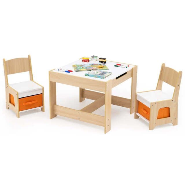 Wooden Activity Table with 2 Seats and Detachable Dual-Sided Tabletop-Natural - image 1