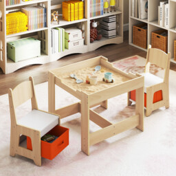 Wooden Activity Table with 2 Seats and Detachable Dual-Sided Tabletop-Natural - thumbnail 4