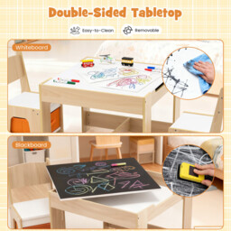 Wooden Activity Table with 2 Seats and Detachable Dual-Sided Tabletop-Natural - thumbnail 6