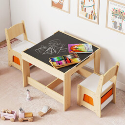 Wooden Activity Table with 2 Seats and Detachable Dual-Sided Tabletop-Natural - thumbnail 5