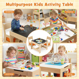 Wooden Activity Table with 2 Seats and Detachable Dual-Sided Tabletop-Natural - thumbnail 3