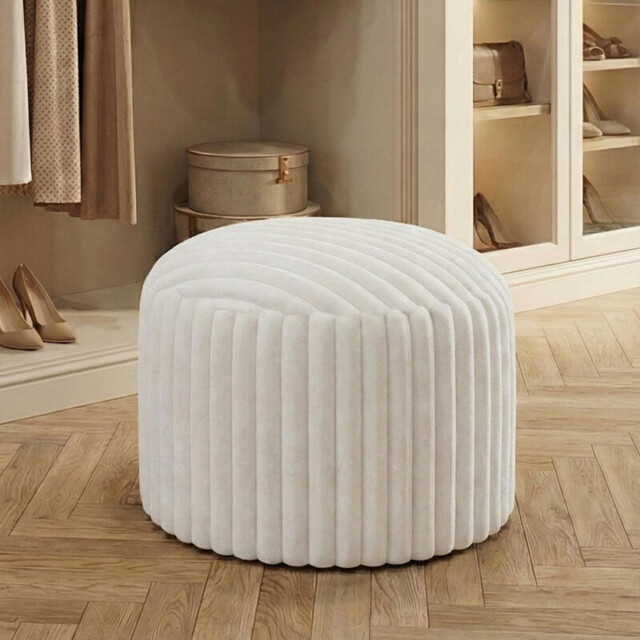 Round Footstool Bean Bag, Faux Fur Pouffe with Foam Chunk Filling, Pouf Ottoman Stuffed Round for Foot Rest, Dressing Table Stool, 38x50 cm Footstool for Couch and living room, White - image 1
