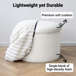 Round Footstool Bean Bag, Faux Fur Pouffe with Foam Chunk Filling, Pouf Ottoman Stuffed Round for Foot Rest, Dressing Table Stool, 38x50 cm Footstool for Couch and living room, White - thumbnail 5